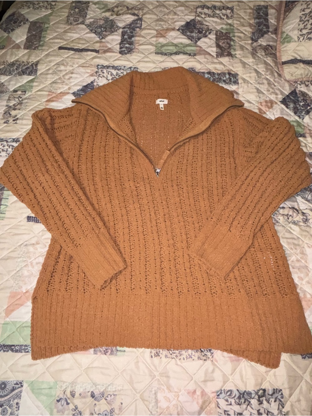 aerie Chunky Open-Knit Pullover Sweater in Rust